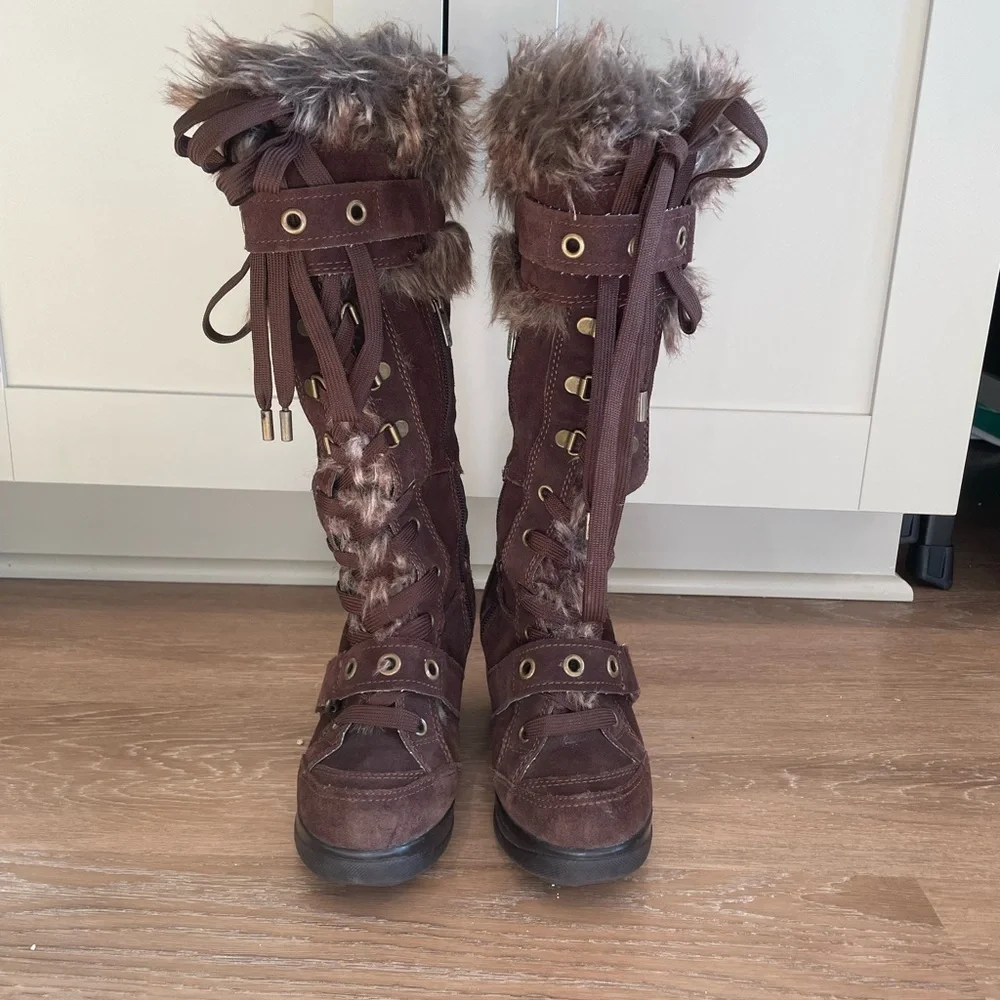 Aldo Dark Brown Fur-Trimmed Winter Boots - Picture 1 of 4